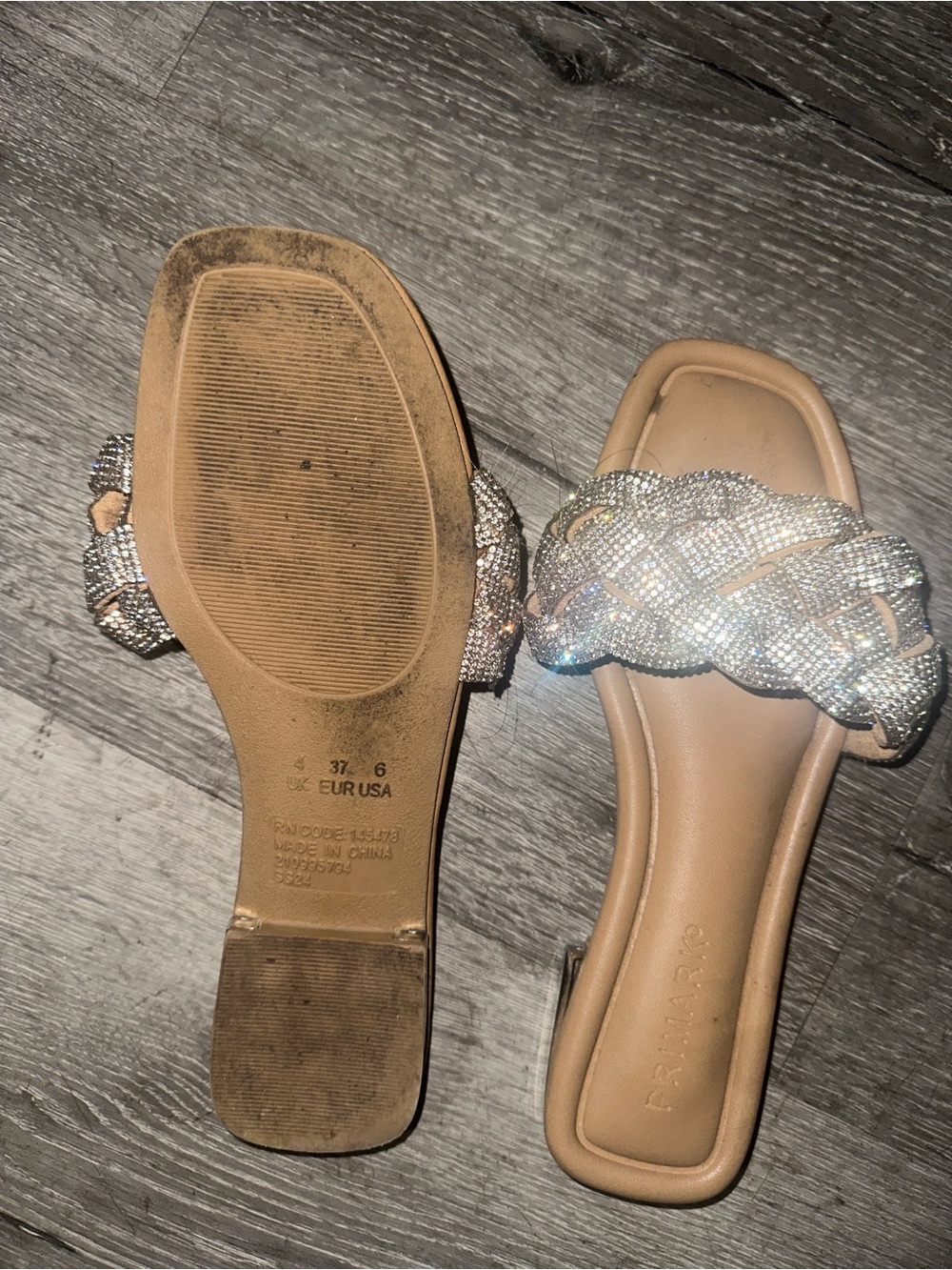 Braided Crystal Slide Sandals in Tan - Picture 2 of 4